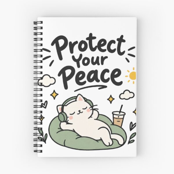 Item preview, Protect Your Peace Cute Cat Inspirational Mental Wellness Design designed and sold by EdgeSphere.