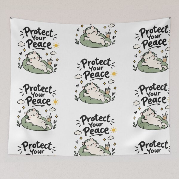 Item preview, Protect Your Peace Cute Cat Inspirational Mental Wellness Design designed and sold by EdgeSphere.