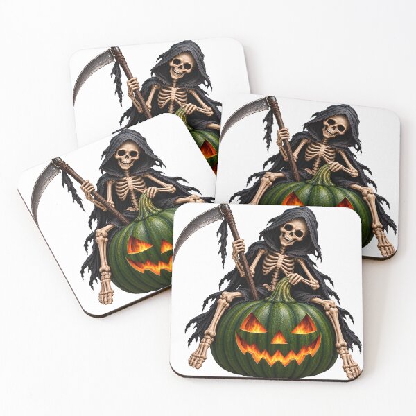 Item preview, spooky halloween skeleton on pumpkin designed and sold by natalik2024.