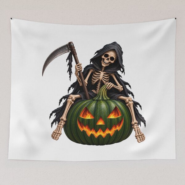 Item preview, spooky halloween skeleton on pumpkin designed and sold by natalik2024.