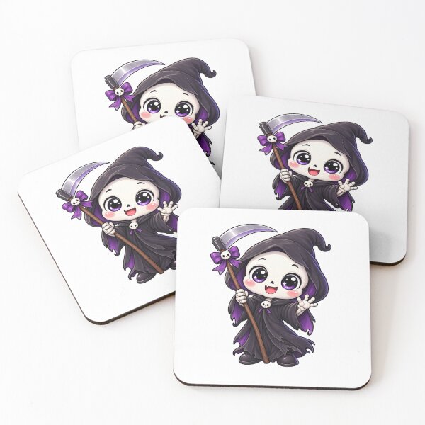Item preview, Cute Kawaii Grim Reaper Halloween – Chibi Skeleton Reaper with Scythe designed and sold by Pixanova.
