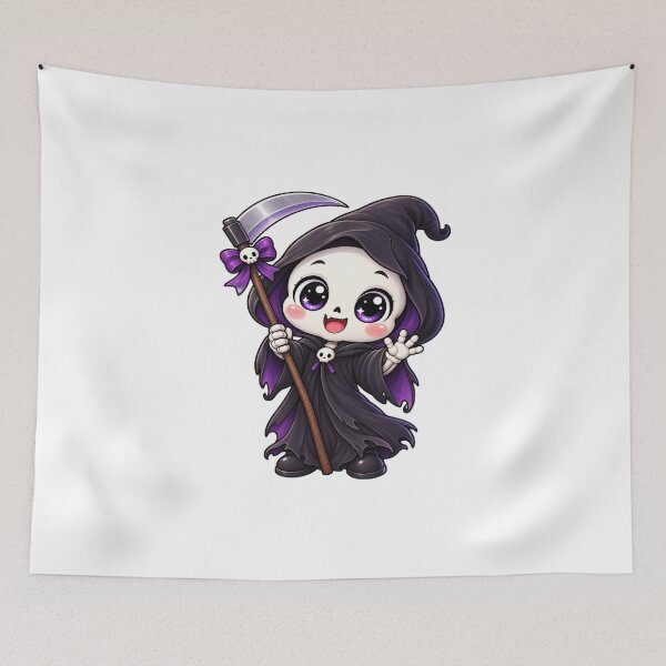 Item preview, Cute Kawaii Grim Reaper Halloween – Chibi Skeleton Reaper with Scythe designed and sold by Pixanova.