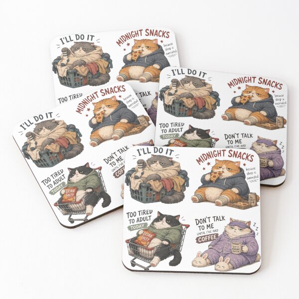 Item preview, Funny Lazy Cat Adulting Sticker Pack designed and sold by UvooArt.