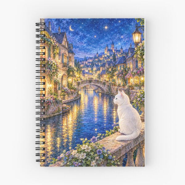 Item preview, Starlit Canal Town – A White Cat's Fairytale Journey designed and sold by SEIMEI2025.