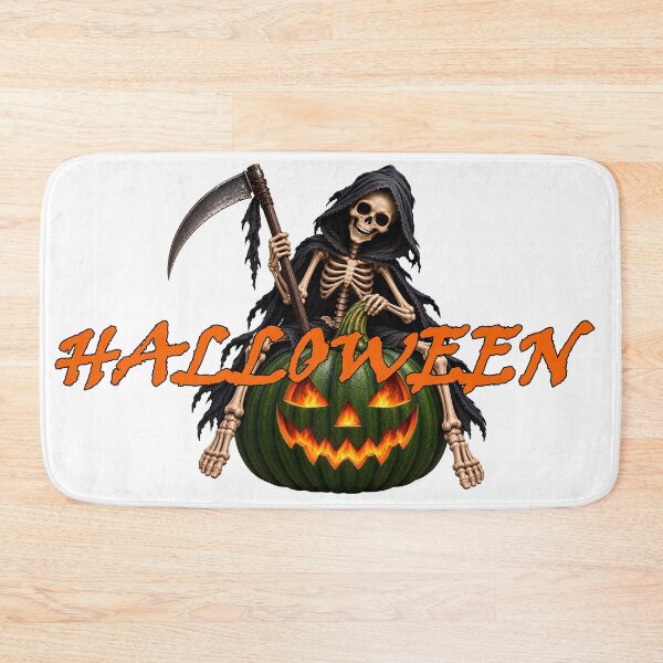 Item preview, halloween skeleton on pumpkin orange text designed and sold by natalik2024.