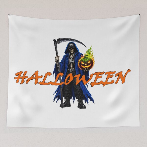 Item preview, halloween skeleton with pumpkin orange text designed and sold by natalik2024.