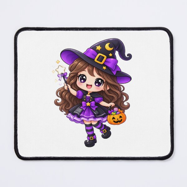 Item preview, Cute Kawaii Witch Halloween Chibi – Magical Girl with Pumpkin Candy Basket designed and sold by Pixanova.