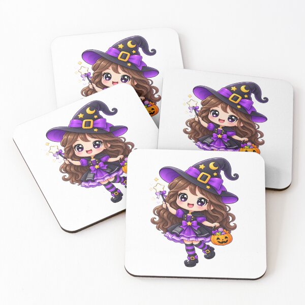 Item preview, Cute Kawaii Witch Halloween Chibi – Magical Girl with Pumpkin Candy Basket designed and sold by Pixanova.