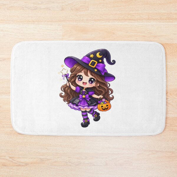 Item preview, Cute Kawaii Witch Halloween Chibi – Magical Girl with Pumpkin Candy Basket designed and sold by Pixanova.