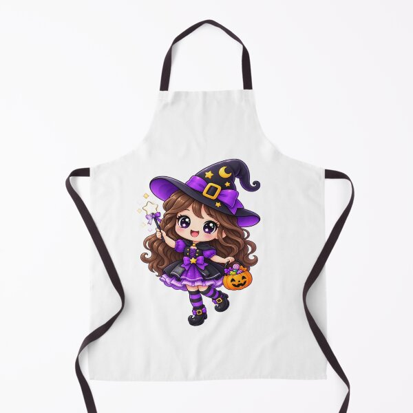 Item preview, Cute Kawaii Witch Halloween Chibi – Magical Girl with Pumpkin Candy Basket designed and sold by Pixanova.