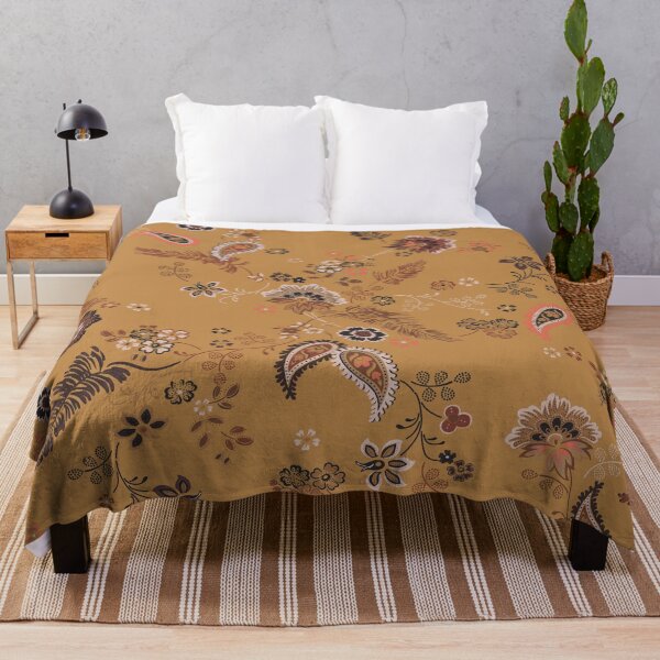 Item preview, 70s Bohemian Tapestry – Mustard Yellow Paisley, Feather, and Floral Prin designed and sold by EK EXCLUSIVE.