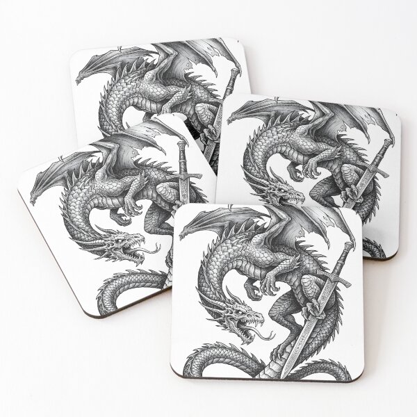 Item preview, Infinity Dragon with Greatsword - Rune Blade Ink Illustration designed and sold by DragonSerpent Ink.