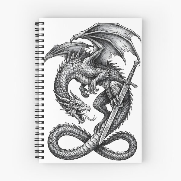Item preview, Infinity Dragon with Greatsword - Rune Blade Ink Illustration designed and sold by DragonSerpent Ink.