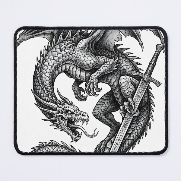 Item preview, Infinity Dragon with Greatsword - Rune Blade Ink Illustration designed and sold by DragonSerpent Ink.