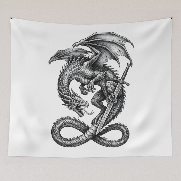 Item preview, Infinity Dragon with Greatsword - Rune Blade Ink Illustration designed and sold by DragonSerpent Ink.