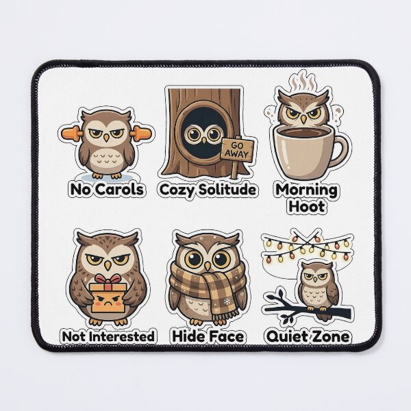 Item preview, Grumpy Owl Holiday Anti-Social Sticker Pack - Quiet Zone Puns designed and sold by SimpleP.