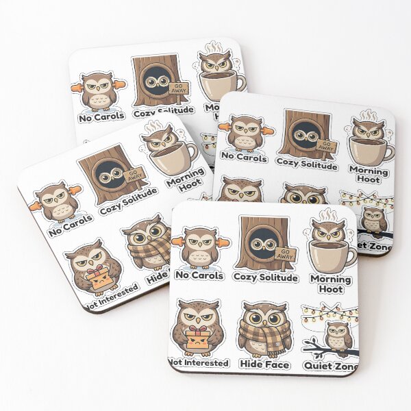 Item preview, Grumpy Owl Holiday Anti-Social Sticker Pack - Quiet Zone Puns designed and sold by SimpleP.