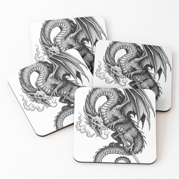 Item preview, Skull Dragon with Sword - Smoke Breathing Gothic Ink Art designed and sold by DragonSerpent Ink.