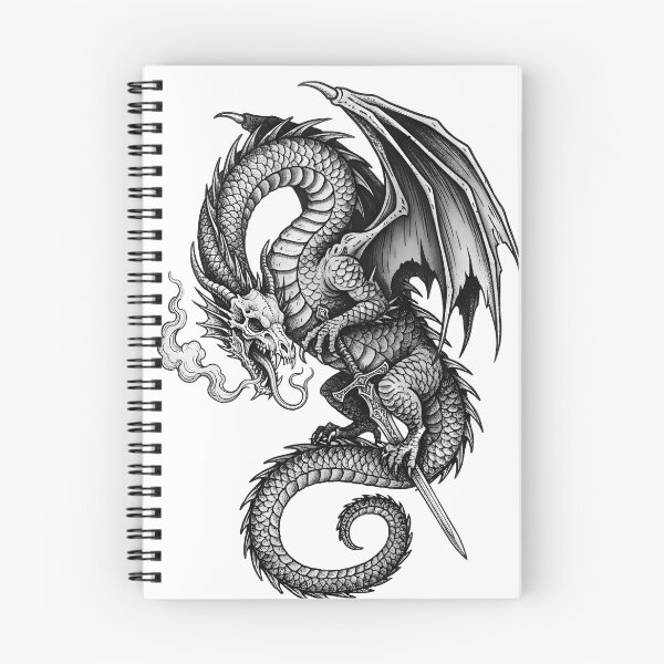 Item preview, Skull Dragon with Sword - Smoke Breathing Gothic Ink Art designed and sold by DragonSerpent Ink.