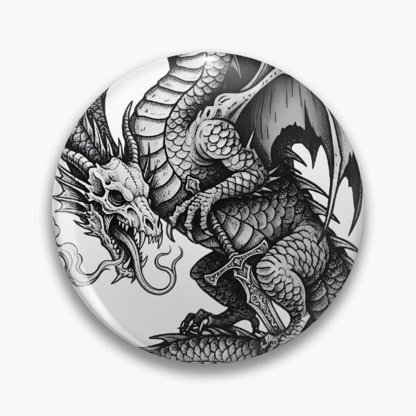 Item preview, Skull Dragon with Sword - Smoke Breathing Gothic Ink Art designed and sold by DragonSerpent Ink.