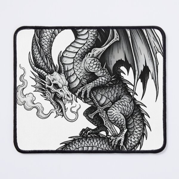 Item preview, Skull Dragon with Sword - Smoke Breathing Gothic Ink Art designed and sold by DragonSerpent Ink.