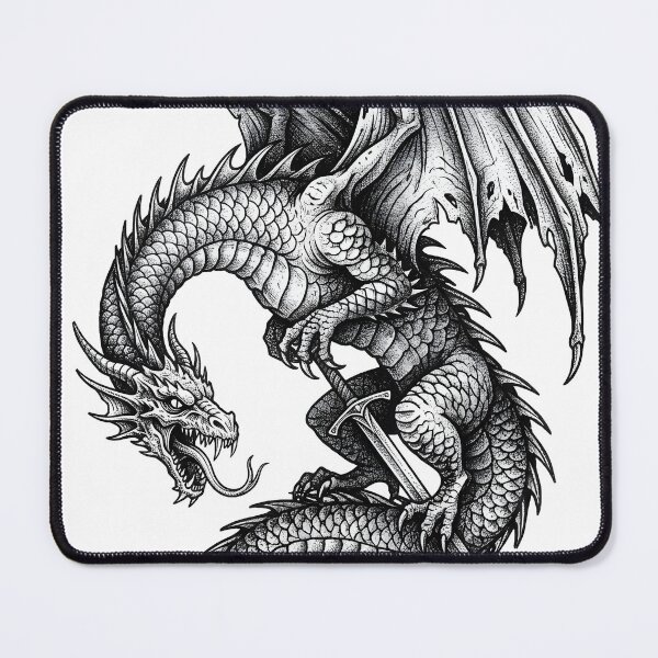 Item preview, Blade-Tail Dragon with Sword - Serpentine Ink Illustration designed and sold by DragonSerpent Ink.