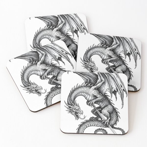 Item preview, Blade-Tail Dragon with Sword - Serpentine Ink Illustration designed and sold by DragonSerpent Ink.
