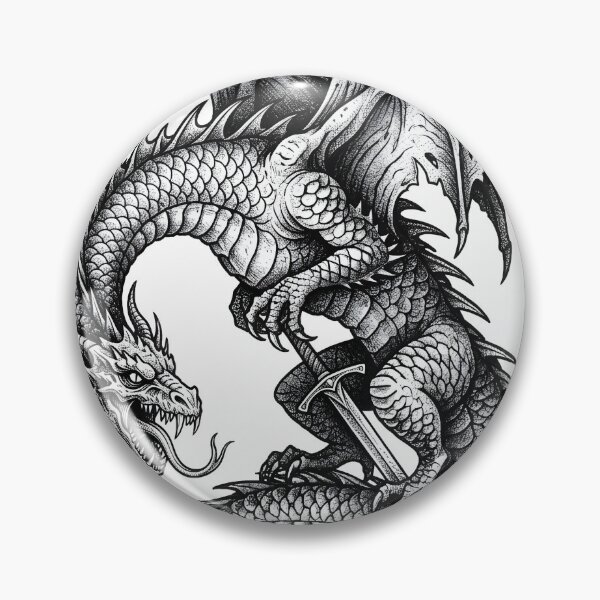 Item preview, Blade-Tail Dragon with Sword - Serpentine Ink Illustration designed and sold by DragonSerpent Ink.