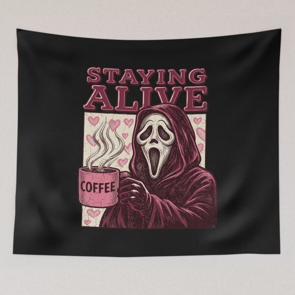 Item preview, Staying Alive Coffee Lover Ghost Grim Reaper Horror Coffee designed and sold by CarlaKaise.