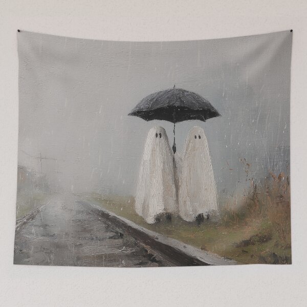 Item preview, Ghosts Sharing Umbrella by Railroad Tracks Painting designed and sold by NatureSight.