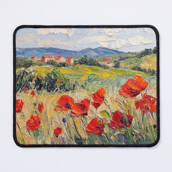 Item preview, Red Poppy Field Countryside Oil Painting designed and sold by NatureSight.