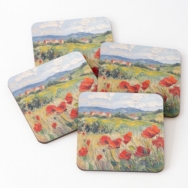 Item preview, Red Poppy Field Countryside Oil Painting designed and sold by NatureSight.