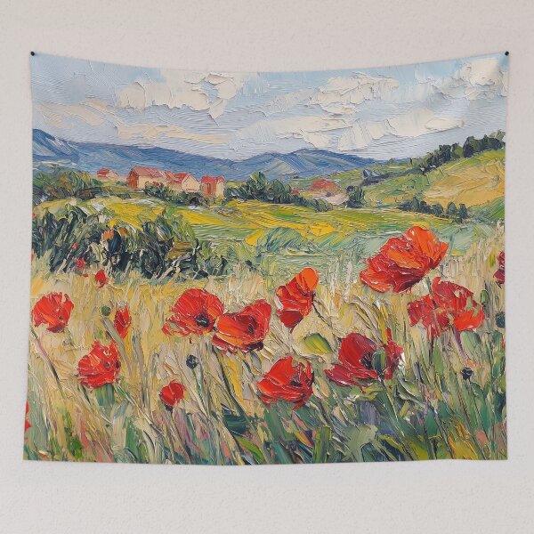 Item preview, Red Poppy Field Countryside Oil Painting designed and sold by NatureSight.