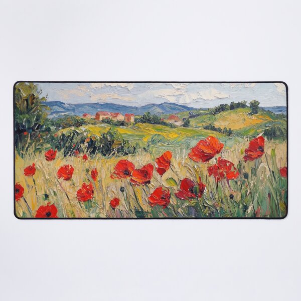 Item preview, Red Poppy Field Countryside Oil Painting designed and sold by NatureSight.