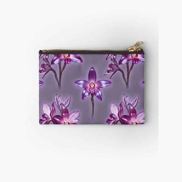 Item preview, Glowing Purple Orchid Sprigs on Heather Grey Pattern designed and sold by Studio BC.
