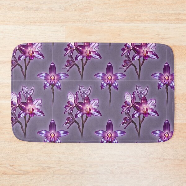 Item preview, Glowing Purple Orchid Sprigs on Heather Grey Pattern designed and sold by Studio BC.