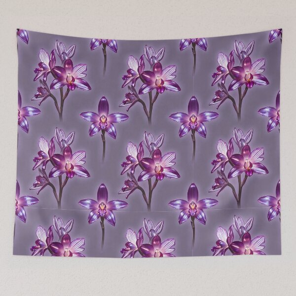 Item preview, Glowing Purple Orchid Sprigs on Heather Grey Pattern designed and sold by Studio BC.