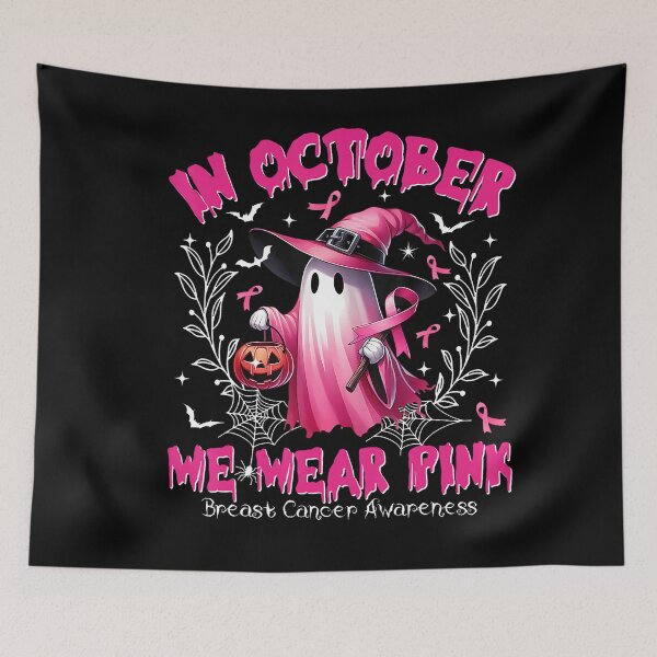 Item preview, October We Wear Pink Ghost Witch Breast Cancer designed and sold by Khescoiu.