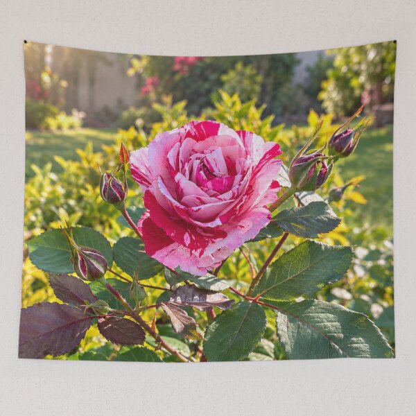 Item preview, Pink and White Rose with Buds Botanical Floral Nature Design designed and sold by Wild Bloom Paws.