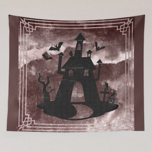 Item preview, Creepy Halloween Haunted House Bats Graveyard Moonlit Red designed and sold by Ghoul Enterprises.