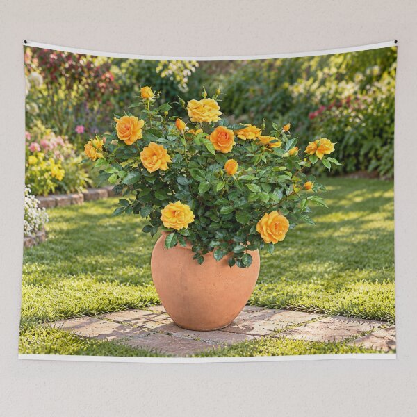 Item preview, Golden Yellow Rose Garden in Terracotta Pot designed and sold by Wild Bloom Paws.