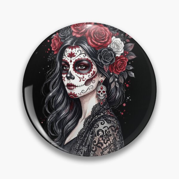 Item preview, Black Red Catrina Day of the Dead Watercolor designed and sold by PlumArtDesign.