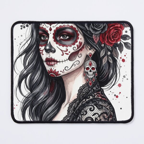 Item preview, Black Red Catrina Day of the Dead Watercolor designed and sold by PlumArtDesign.
