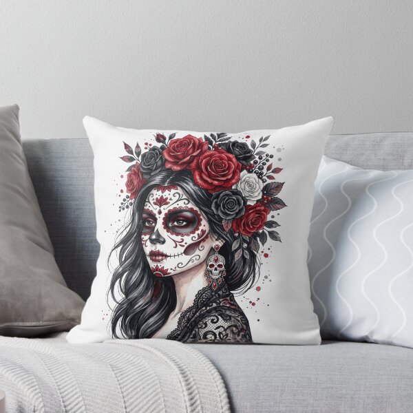 Item preview, Black Red Catrina Day of the Dead Watercolor designed and sold by PlumArtDesign.