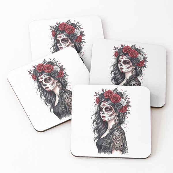 Item preview, Black Red Catrina Day of the Dead Watercolor designed and sold by PlumArtDesign.