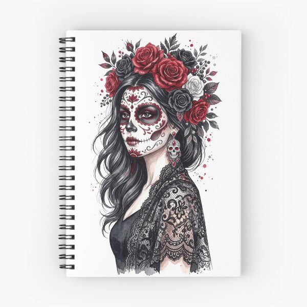 Item preview, Black Red Catrina Day of the Dead Watercolor designed and sold by PlumArtDesign.