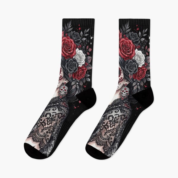 Item preview, Black Red Catrina Day of the Dead Watercolor designed and sold by PlumArtDesign.