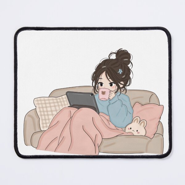 Item preview, Cozy Kawaii Girl with Coffee & Tablet – Cute Self-Care Digital Art Sticker designed and sold by Kanikawaii.
