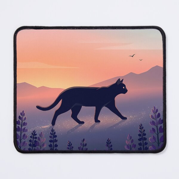 Item preview, Peaceful Journey: Black Cat in Pastel Sunset Landscape designed and sold by PurrfectHome.