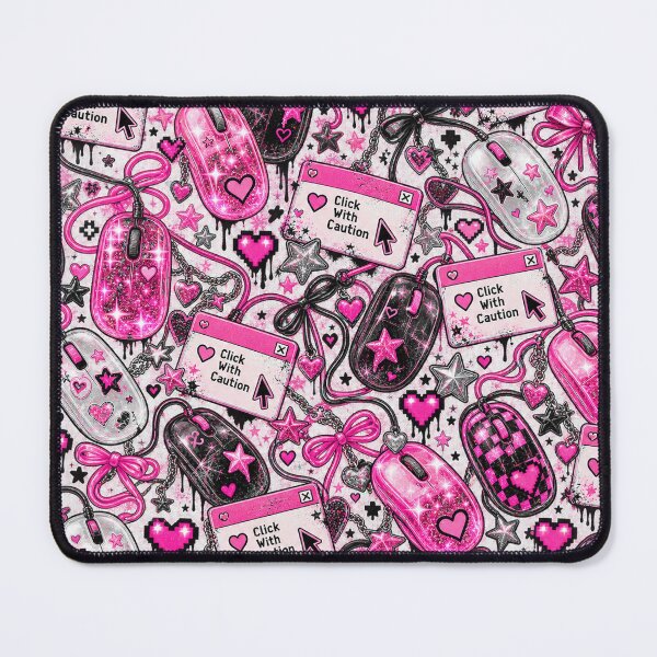 Item preview, Click With Caution Y2K Pink Computer Mouse Grunge Pattern designed and sold by MetaModel Editions.